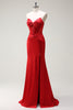 Load image into Gallery viewer, Mermaid Sweetheart Red Corset Long Prom Dress with Slit