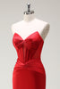 Load image into Gallery viewer, Mermaid Sweetheart Red Corset Long Prom Dress with Slit