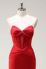 Load image into Gallery viewer, Mermaid Sweetheart Red Corset Long Prom Dress with Slit