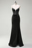 Load image into Gallery viewer, Black Mermaid Spaghetti Straps Corset Long Prom Dress With Slit