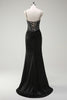 Load image into Gallery viewer, Black Mermaid Spaghetti Straps Corset Long Prom Dress With Slit