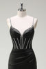 Load image into Gallery viewer, Black Mermaid Spaghetti Straps Corset Long Prom Dress With Slit