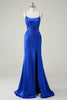 Load image into Gallery viewer, Royal Blue Mermaid Corset Spaghetti Straps Appliqued Long Prom Dress