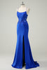 Load image into Gallery viewer, Royal Blue Mermaid Corset Spaghetti Straps Appliqued Long Prom Dress