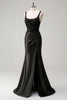 Load image into Gallery viewer, Black Sheath Spaghetti Straps Corset Beaded Long Prom Dress with Slit