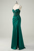 Load image into Gallery viewer, Dark Green Mermaid Spaghetti Straps Corset Long Prom Dress With Slit