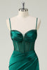 Load image into Gallery viewer, Dark Green Mermaid Spaghetti Straps Corset Long Prom Dress With Slit