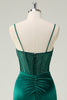 Load image into Gallery viewer, Dark Green Mermaid Spaghetti Straps Corset Long Prom Dress With Slit