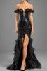 Load image into Gallery viewer, Black Mermaid Off The Shoulder Sequins Tulle Formal Dress