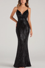 Load image into Gallery viewer, Black Mermaid Spaghetti Straps Sequins Formal Dress