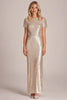 Load image into Gallery viewer, Sparkly Apricot Sheath Sequins Short Sleeves Long Mother of the Bride Dress