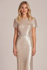 Load image into Gallery viewer, Sparkly Apricot Sheath Sequins Short Sleeves Long Mother of the Bride Dress