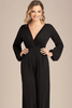 Load image into Gallery viewer, Black V-neck Long Sleeves Chiffon Mother of the Bride Jumpsuits