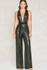 Load image into Gallery viewer, Sparkly Olive Deep V-Neck Sequins Mother of the Bride Jumpsuits with Belt