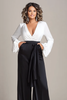 Load image into Gallery viewer, White and Black Deep V-neck Satin Long Sleeves Mother of the Bride Jumpsuits