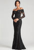 Load image into Gallery viewer, Black Sheath Off The Shoulder Mesh And Lace Formal Dress