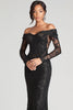 Load image into Gallery viewer, Black Sheath Off The Shoulder Mesh And Lace Formal Dress