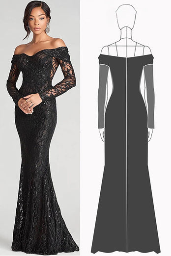 Black Sheath Off The Shoulder Mesh And Lace Formal Dress