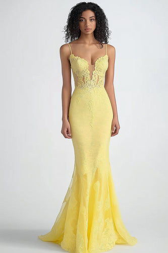 Daffodil Sheath Thin Straps Mesh Formal Dress