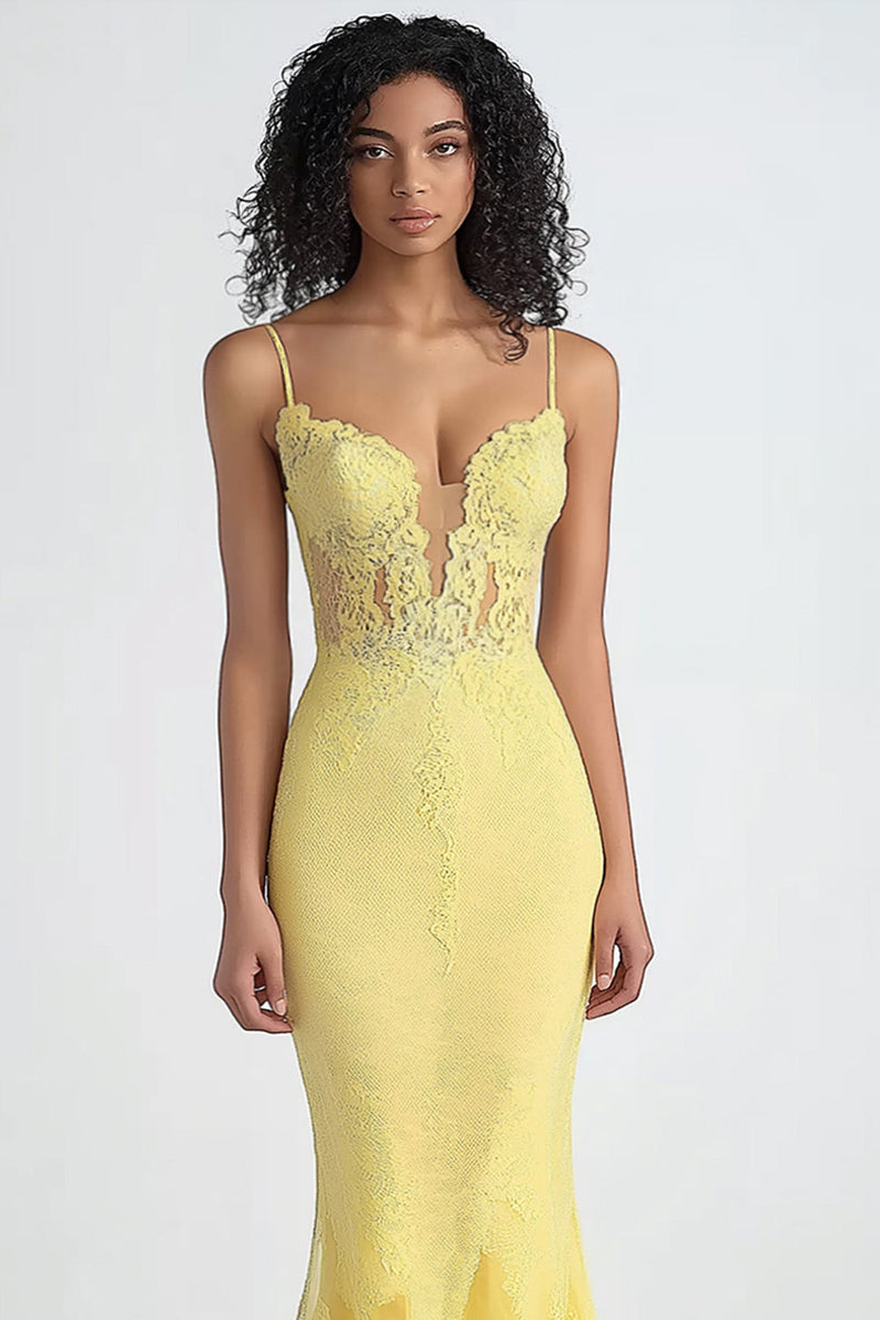 Load image into Gallery viewer, Daffodil Sheath Thin Straps Mesh Formal Dress