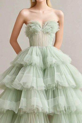 A Line Sage Strapless Tiered Ruffles Tulle Formal Dress