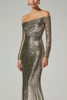 Load image into Gallery viewer, Golden Column One Shoulder Sequin Long Formal Dress