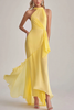 Load image into Gallery viewer, Light Yellow Halter Neck Mermaid Chiffon Long Wedding Guest Dress