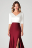 Load image into Gallery viewer, White Burgundy V-Neck Satin Mother of Bride Dress with Slit