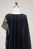 Navy Sheath Appliqued Mother Of The Bride Dress With Shawl