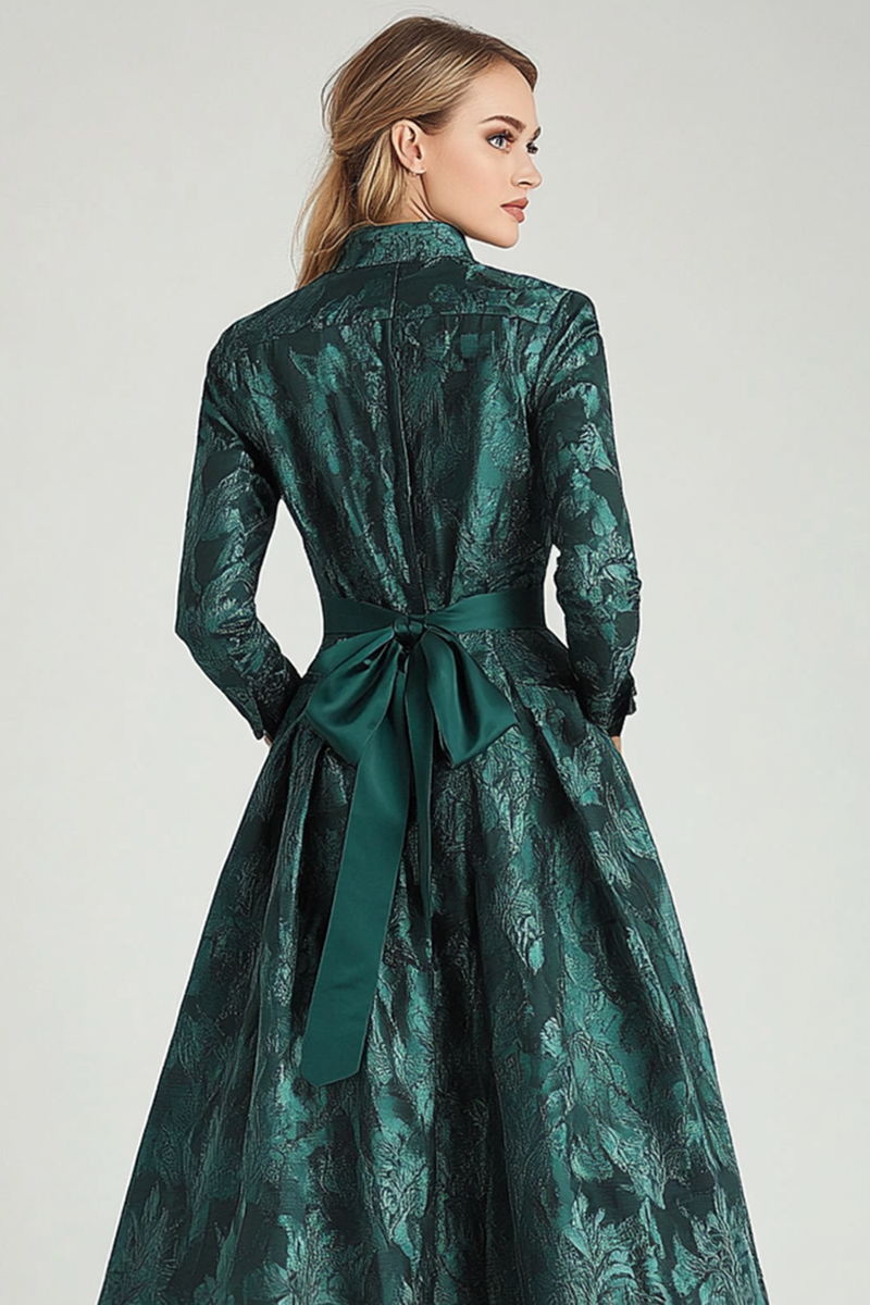 Load image into Gallery viewer, Dark Green Floral A Line Mother of Bride Dress with Pockets