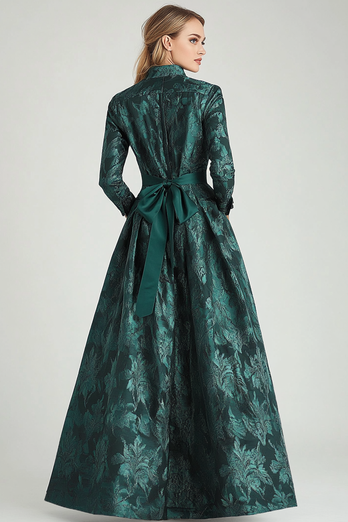 Dark Green Floral A Line Mother of Bride Dress with Pockets