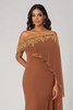 Load image into Gallery viewer, Sparkly Rust Off The Shoulder Chiffon Long Mother of Bride Dress