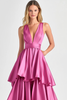 Load image into Gallery viewer, Fuchsia A-Line V Neck Ruffles Long Prom Dress