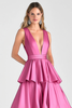 Load image into Gallery viewer, Fuchsia A-Line V Neck Ruffles Long Prom Dress