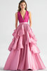 Load image into Gallery viewer, Hot Pink A-Line V Neck Ruffles Long Prom Dress