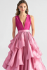 Load image into Gallery viewer, Hot Pink A-Line V Neck Ruffles Long Prom Dress