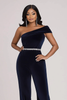 Load image into Gallery viewer, Sparkly Navy One Shoulder Bodycon Velvet Beaded Prom Jumpsuit