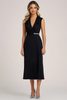 Load image into Gallery viewer, Sparkly Black Wrap Beaded Ruched V Neck Tea Length Formal Dress