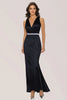 Load image into Gallery viewer, Sparkly Black Mermaid Wrap Beaded V Neck Long Formal Dress