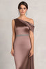 Load image into Gallery viewer, Taupe Sheath One Shoulder Ruched Rhinetones Satin Mother Of the Bride Dress