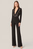 Load image into Gallery viewer, Black Deep V-neck Long Sleeves Satin Long Formal Jumpsuits