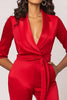 Load image into Gallery viewer, Red Shawl Lapel Long Sleeves Satin Formal Jumpsuits