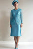 Load image into Gallery viewer, Blue Sheath Long Sleeves 2 Piece Mother of The Bride Dress