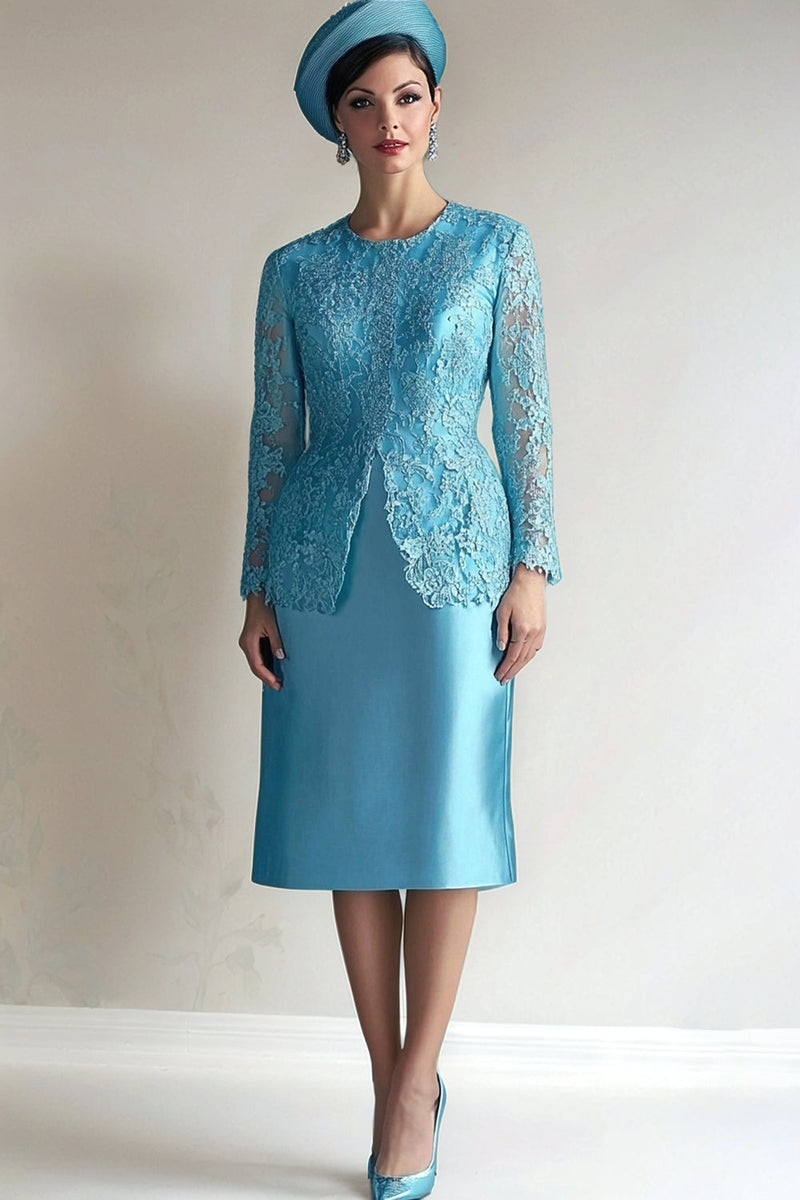 Load image into Gallery viewer, Blue Sheath Long Sleeves 2 Piece Mother of The Bride Dress