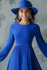 Load image into Gallery viewer, Royal Blue A Line Long Sleeve Round Neck Mother of the Bride Dress