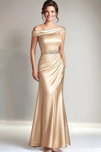 Champagne Off the Shoulder Mermaid Long Mother of the Bride Dress