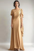 Load image into Gallery viewer, Elegant Golden Ruched Mother of the Bride Dress with Short Sleeves