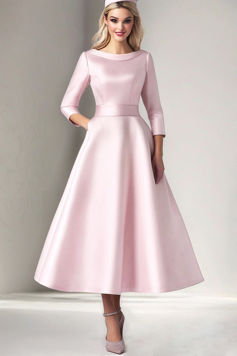 Load image into Gallery viewer, Pink Satin A Line Tea Length Mother of the Bride Dress