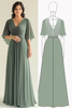 Load image into Gallery viewer, Agave Chiffon Pleated Flare Sleeves V Neck Mother of The Bride Dress