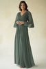 Load image into Gallery viewer, Agave Chiffon Pleated Flare Sleeves V Neck Mother of The Bride Dress